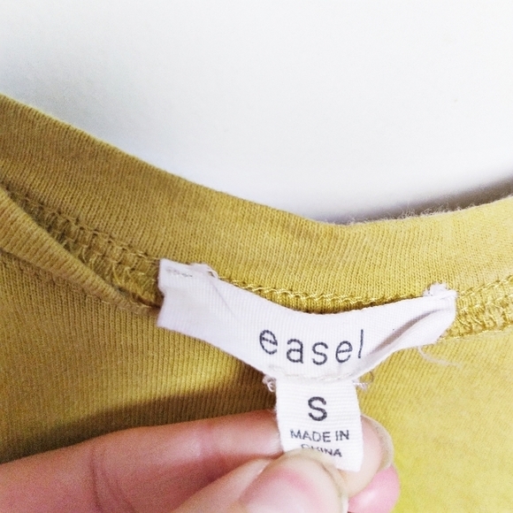 Easel Mustard Yellow Oversized Colorblock Striped Long Sleeve Tee Size Small - Picture 4 of 6